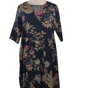 Zanzea Black Floral Midi Short Sleeve‎ Dress